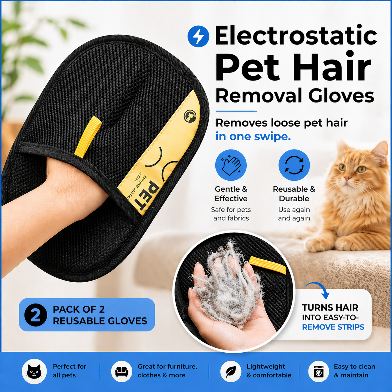 Pet Hair Removal Glove- Buy 1 Get 1 Free