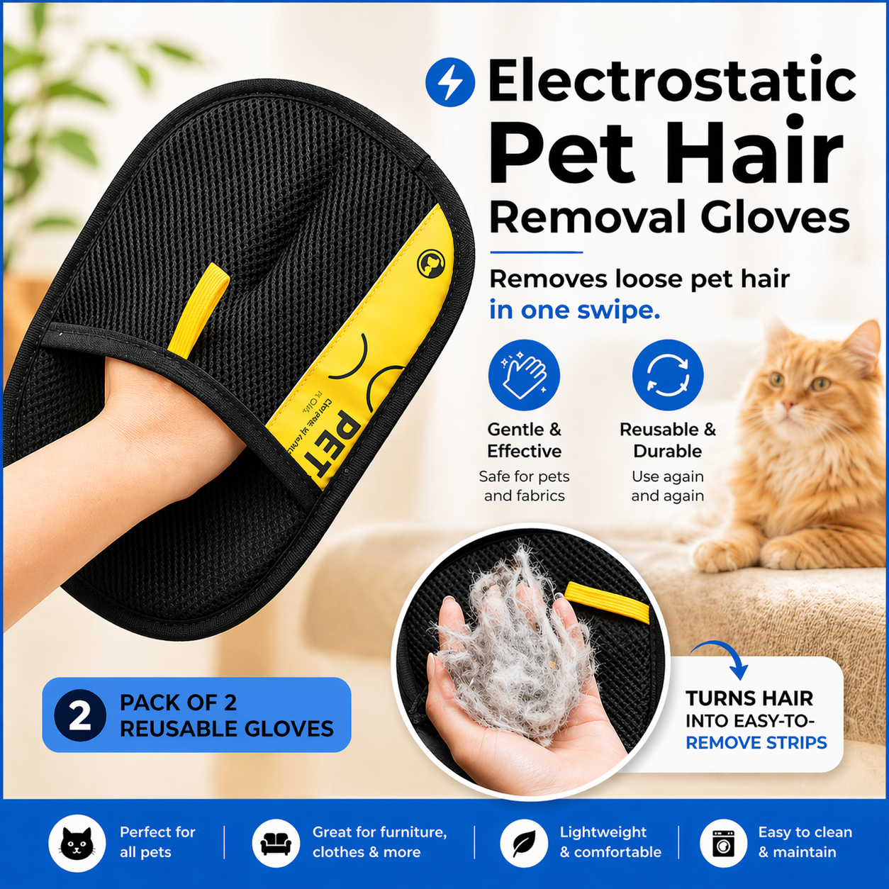 Pet Hair Removal Glove- Buy 1 Get 1 Free